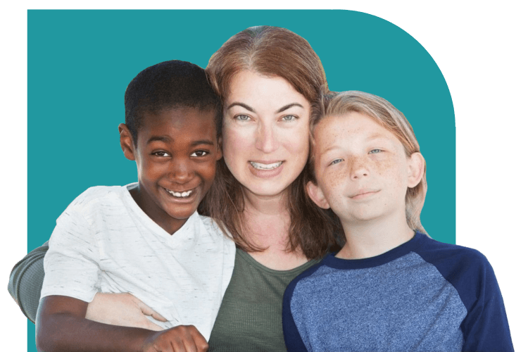 A parent with two children